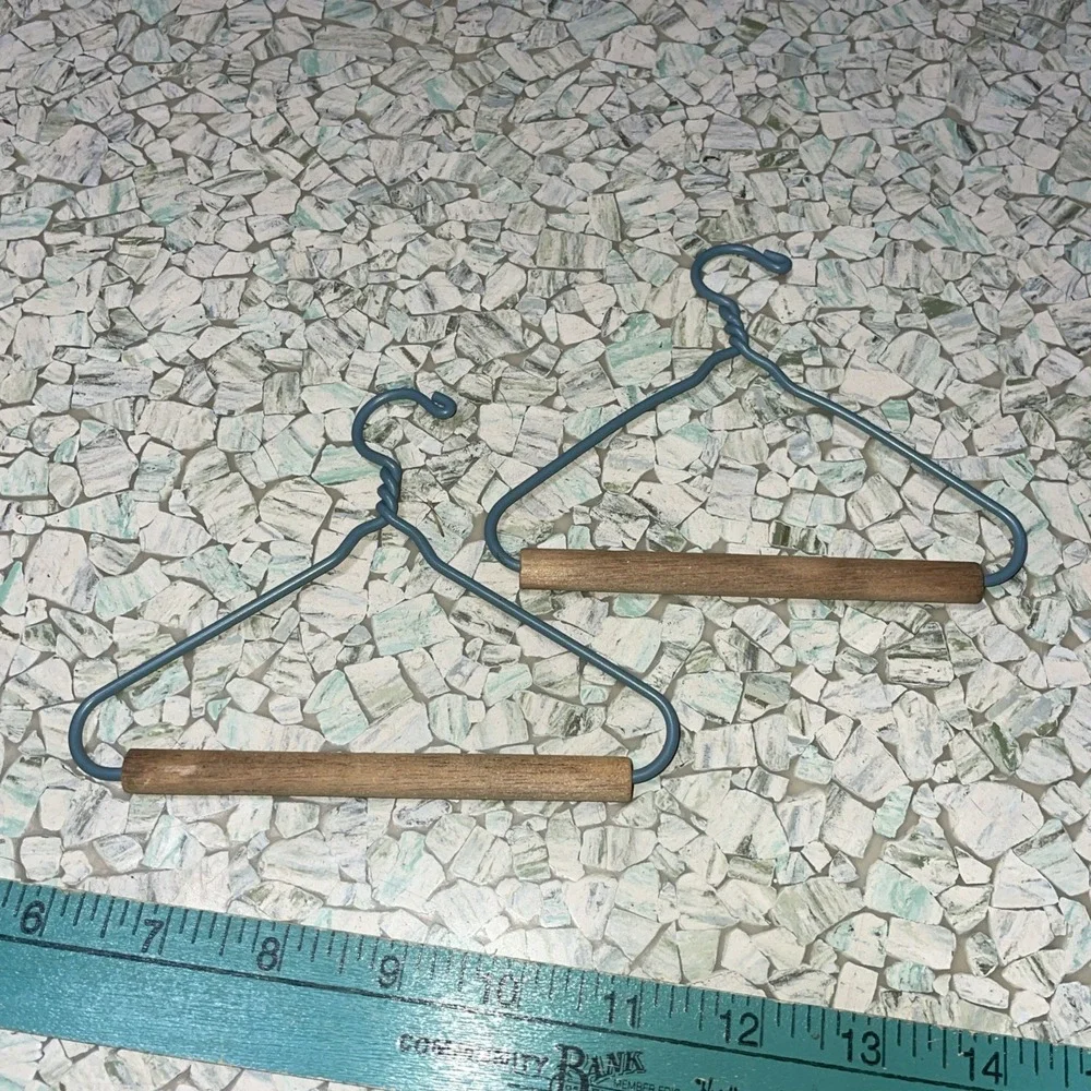 Pair Of Vintage Doll‎ Clothes Hangers Metal And Wood